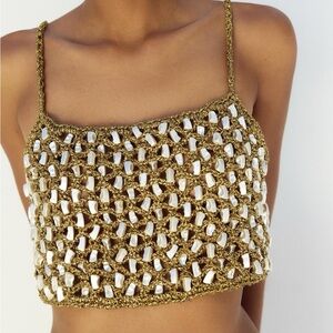 Zara Gold and Beaded Crochet top